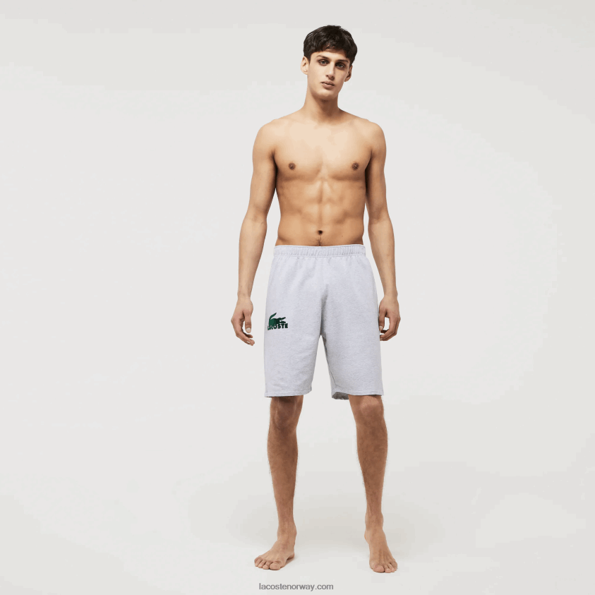 Lacoste loungeshorts i velurkrokodillebomull i fleece 4J4X0T1479 grå chine grønn y9k menn