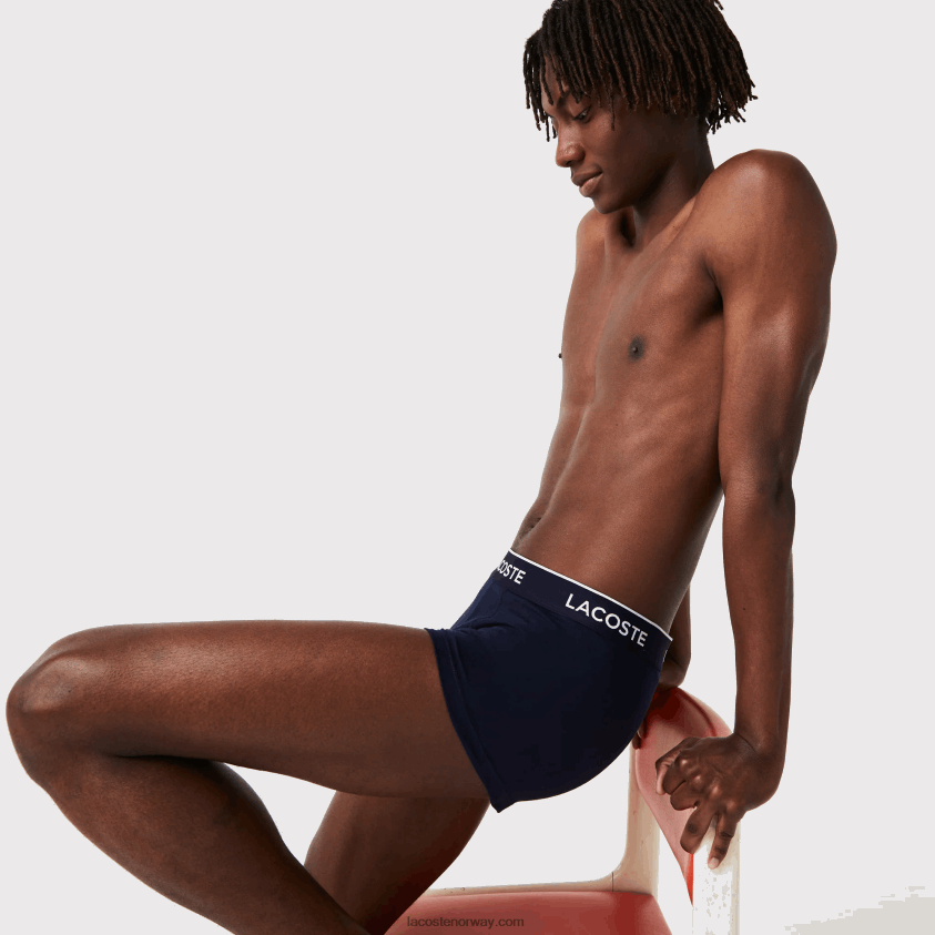 Lacoste pakke med 3 marineblå casual boxershorts med kontrasterende linning 4J4X0T1455 grønn rød marineblå hy0 menn