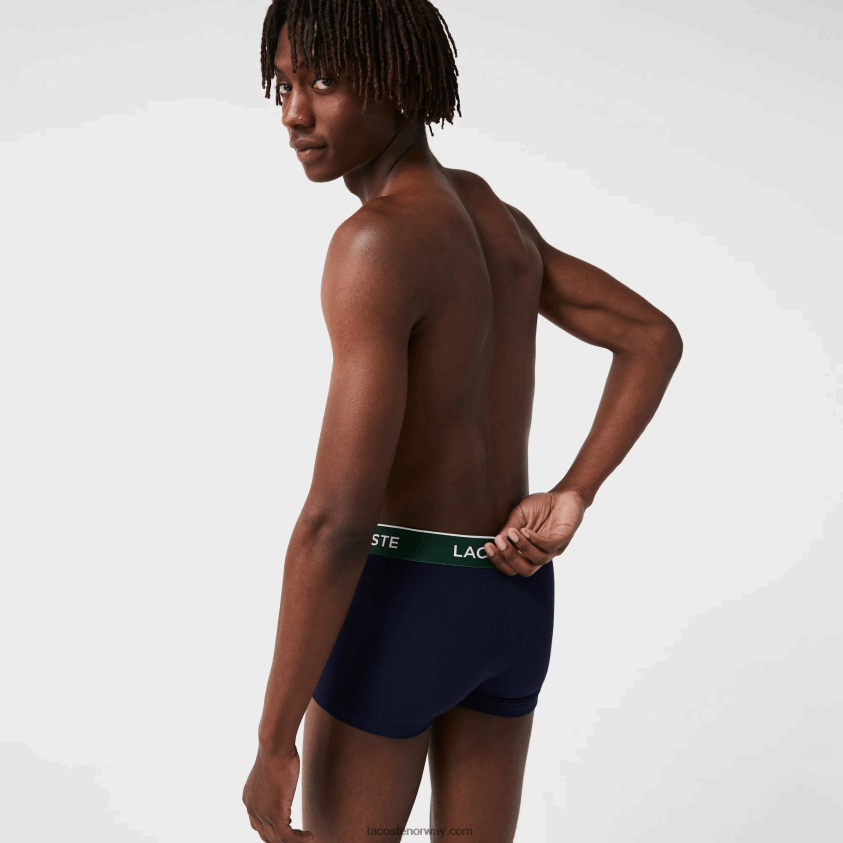 Lacoste pakke med 3 marineblå casual boxershorts med kontrasterende linning 4J4X0T1455 grønn rød marineblå hy0 menn