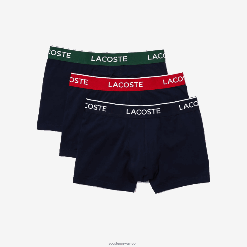 Lacoste pakke med 3 marineblå casual boxershorts med kontrasterende linning 4J4X0T1455 grønn rød marineblå hy0 menn
