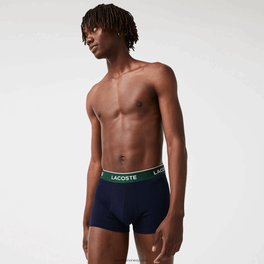 Lacoste pakke med 3 marineblå casual boxershorts med kontrasterende linning 4J4X0T1455 grønn rød marineblå hy0 menn