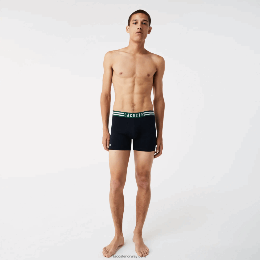 Lacoste stripet midje lang stretch boksershorts i bomull 3-pakning 4J4X0T1434 grå kine hvit marineblå tya menn