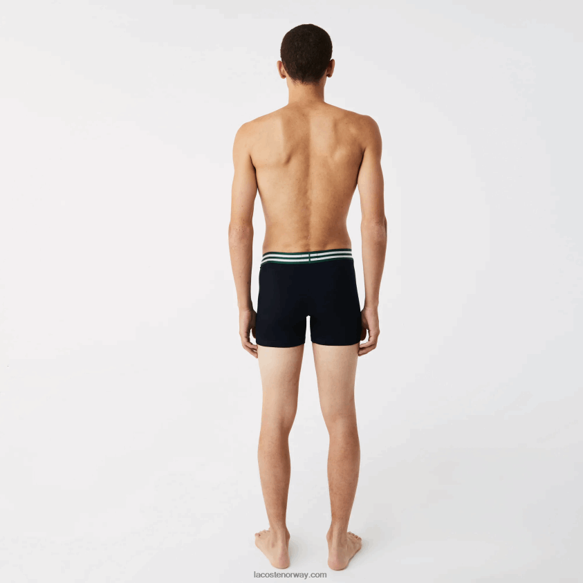 Lacoste stripet midje lang stretch boksershorts i bomull 3-pakning 4J4X0T1434 grå kine hvit marineblå tya menn