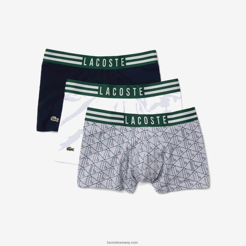 Lacoste stripet midje stretch bomullsbukse 3-pak 4J4X0T1396 grå kine hvit marineblå tya menn