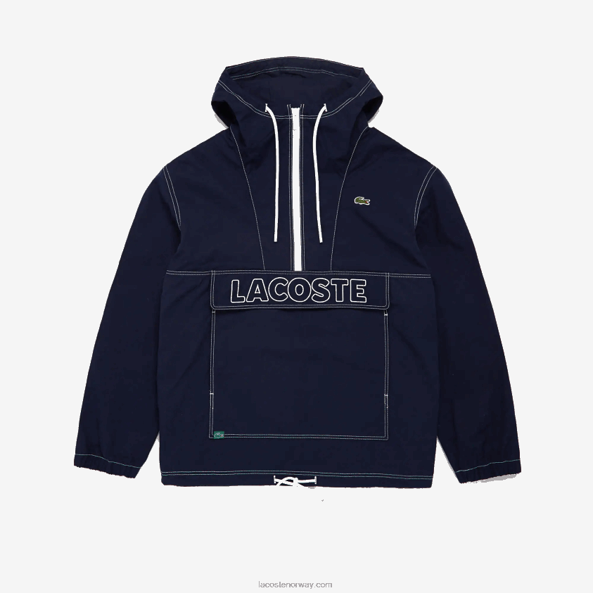 Lacoste Heritage vannavstøtende canvas overskjorte med hette 4J4X0T1653 marineblå 166 menn