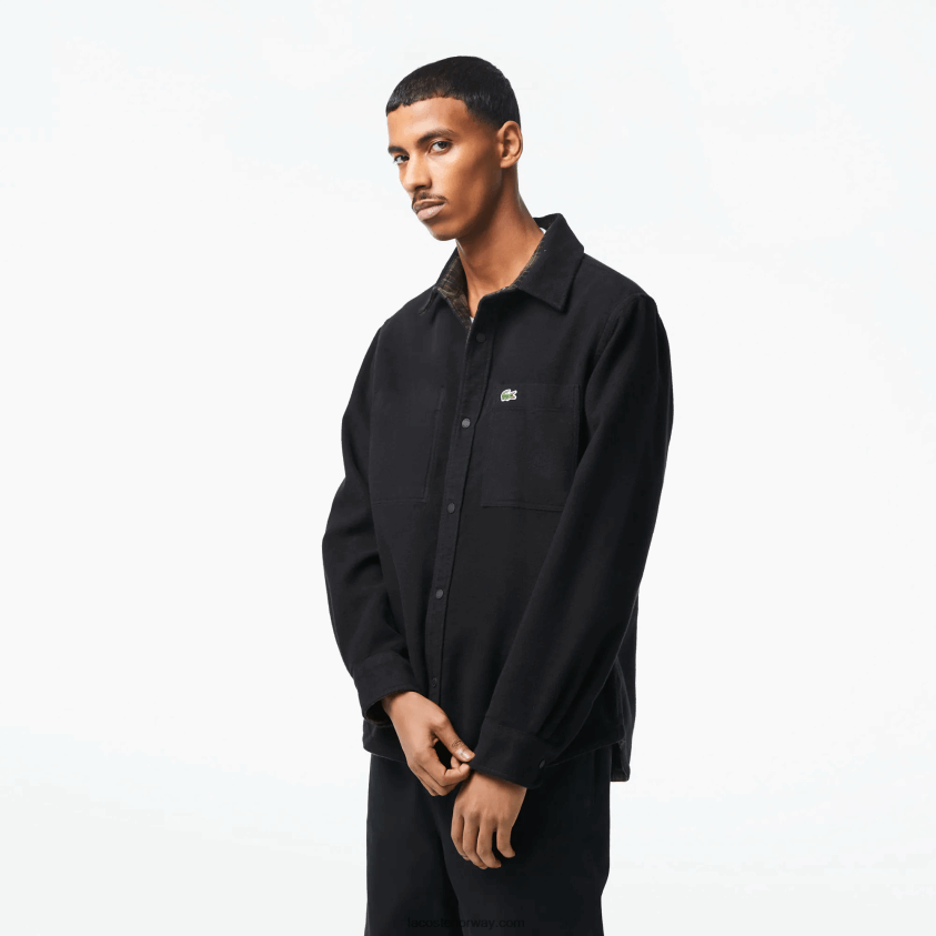 Lacoste vendbar overskjorte i bomullsflanell 4J4X0T1541 kakigrønn hvit gby menn