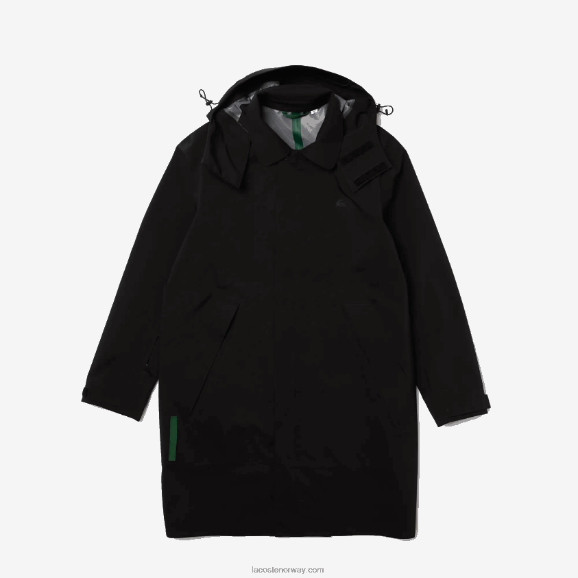 Lacoste avtakbar hette knelang vannavstøtende parkas 4J4X0T1273 svart 031 menn