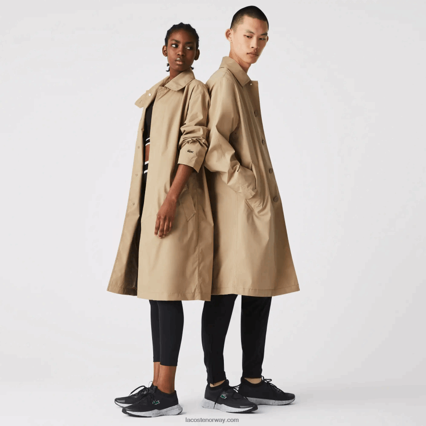 Lacoste lang lett vannavstøtende parkas med knapper 4J4X0T1286 beige c5u menn