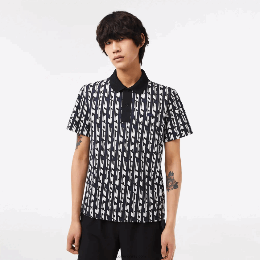 Lacoste aktiv bevegelse to-tone trykt polo 4J4X0T2 blå hvit 9yt menn