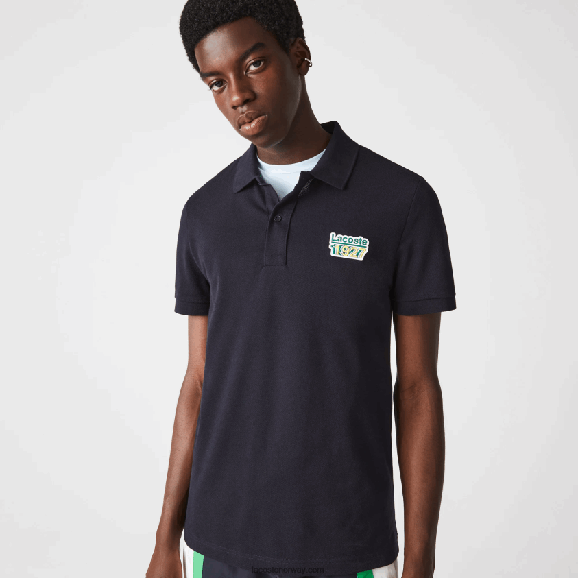 Lacoste badge bomull pique regular fit polo 4J4X0T912 marineblå hde menn