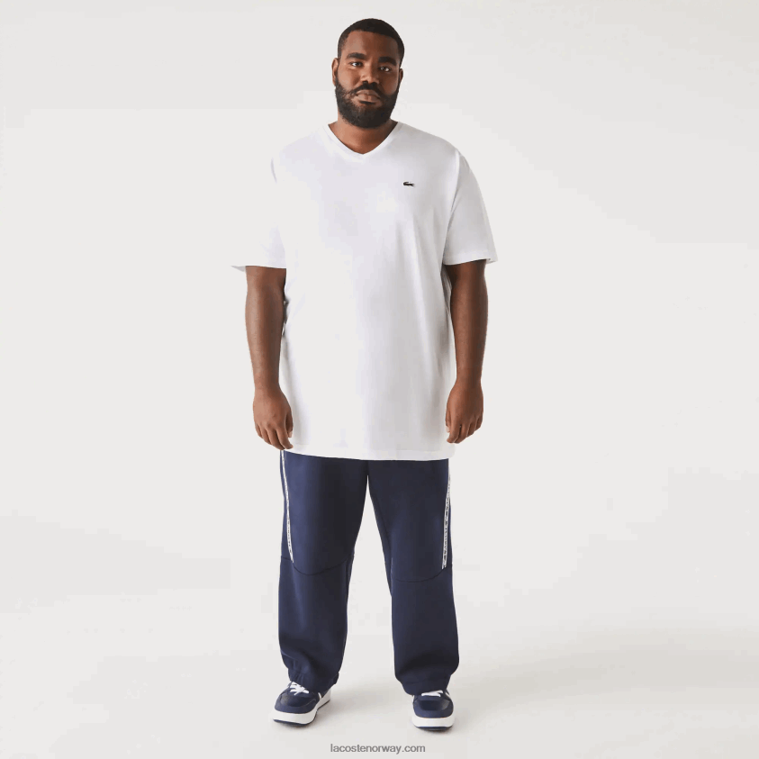 Lacoste bomullspoloskjorte med v-hals ribbet i vanlig passform (plus size) 4J4X0T707 hvit 001 menn