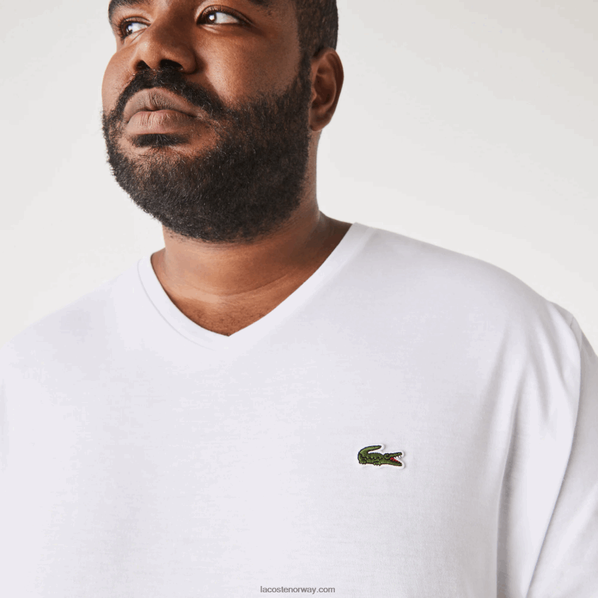 Lacoste bomullspoloskjorte med v-hals ribbet i vanlig passform (plus size) 4J4X0T707 hvit 001 menn