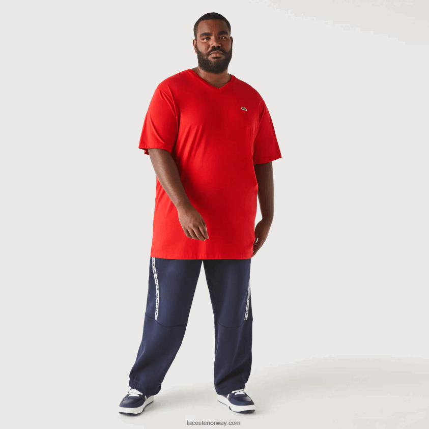 Lacoste bomullspoloskjorte med v-hals ribbet i vanlig passform (plus size) 4J4X0T709 rød 240 menn