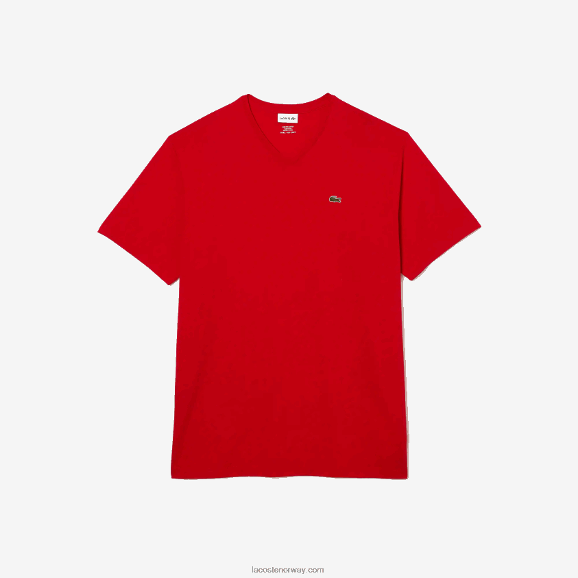 Lacoste bomullspoloskjorte med v-hals ribbet i vanlig passform (plus size) 4J4X0T709 rød 240 menn