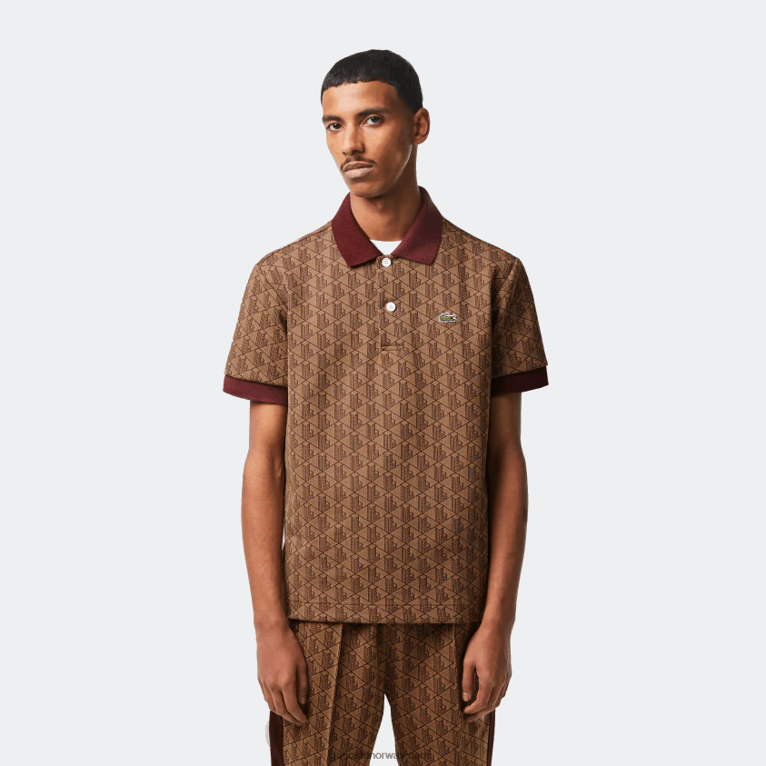 Lacoste klassisk passform monogram print polo 4J4X0T71 beige bordeaux mkj menn