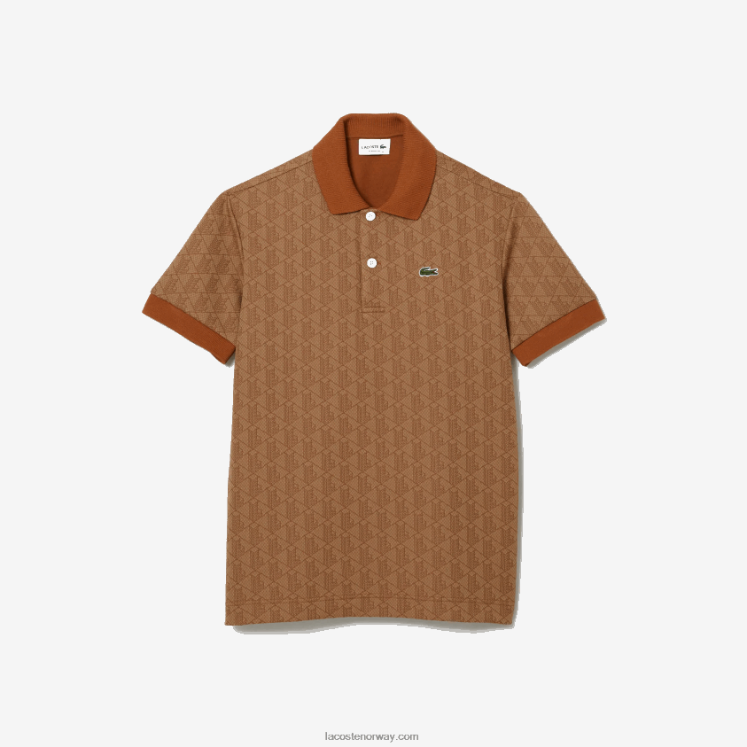 Lacoste klassisk passform monogram print polo 4J4X0T73 beige brun zwm menn