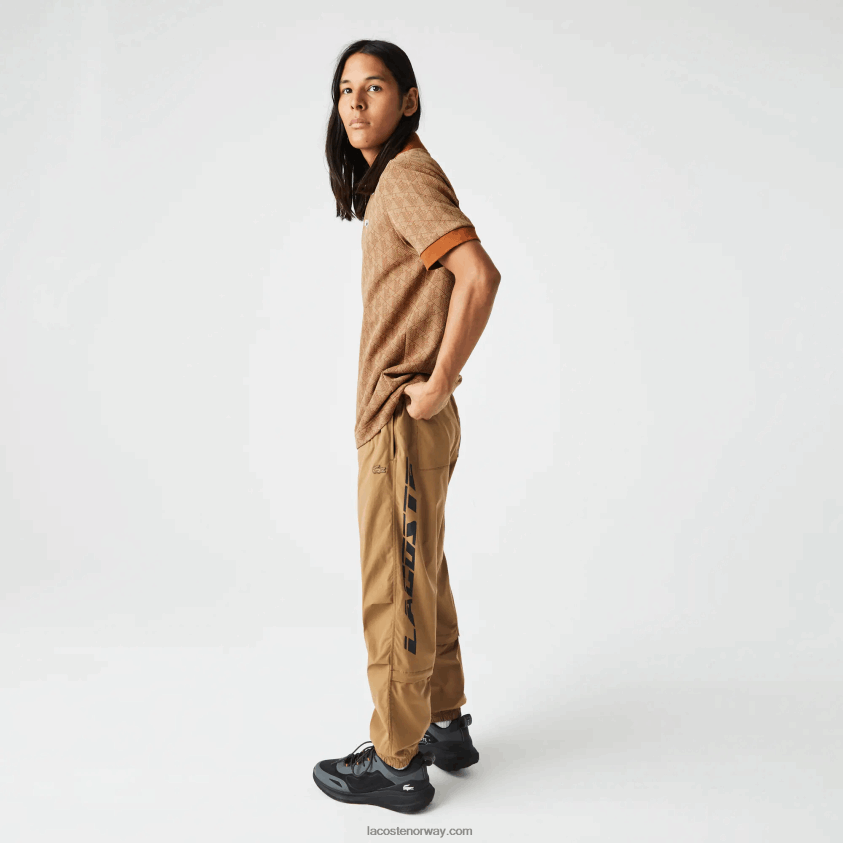 Lacoste klassisk passform monogram print polo 4J4X0T73 beige brun zwm menn