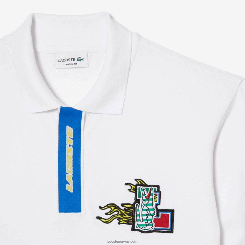 Lacoste kontraststolpe og krokodillemerke polo 4J4X0T635 hvit 001 menn