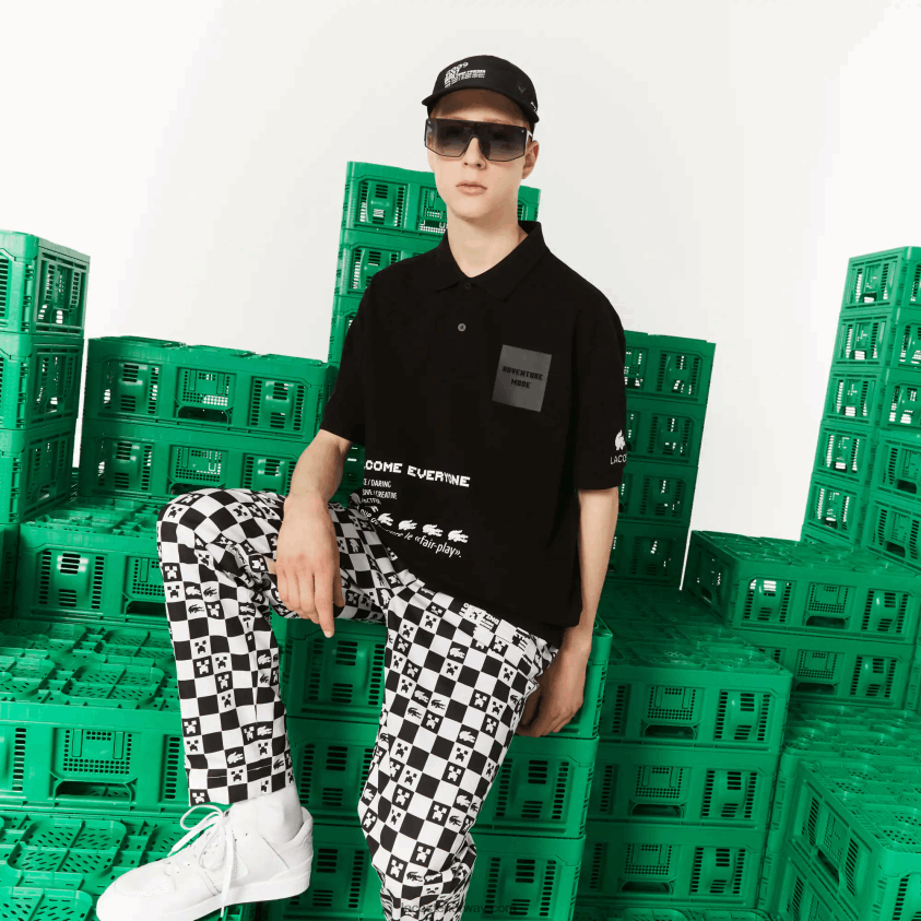 Lacoste live x minecraft polo i løs passform i økologisk bomull 4J4X0T938 svart 031 menn