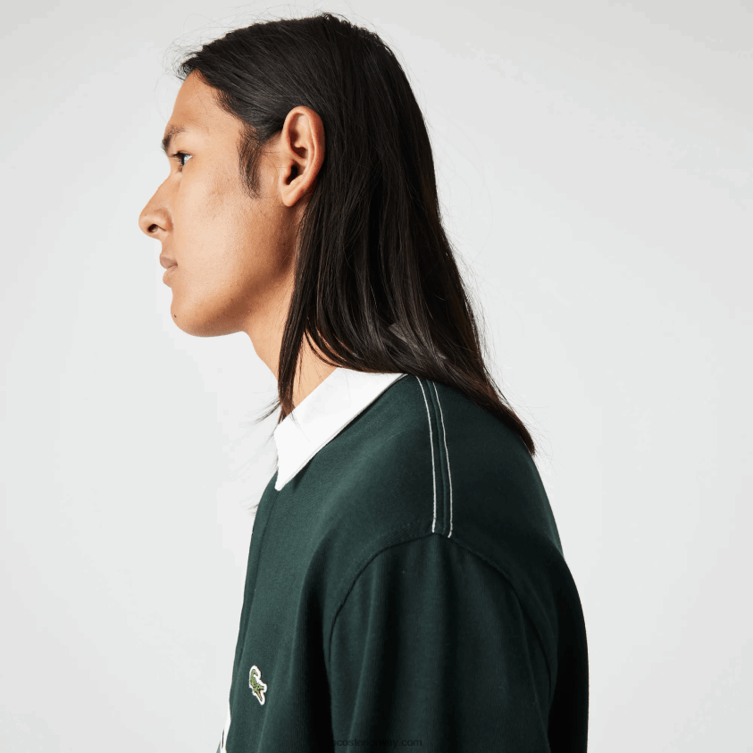 Lacoste merket rugbypolo med løs passform 4J4X0T1687 grønn yzp menn
