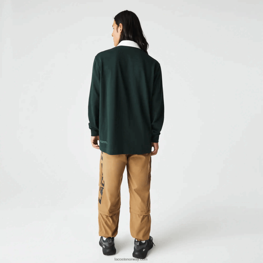 Lacoste merket rugbypolo med løs passform 4J4X0T1687 grønn yzp menn