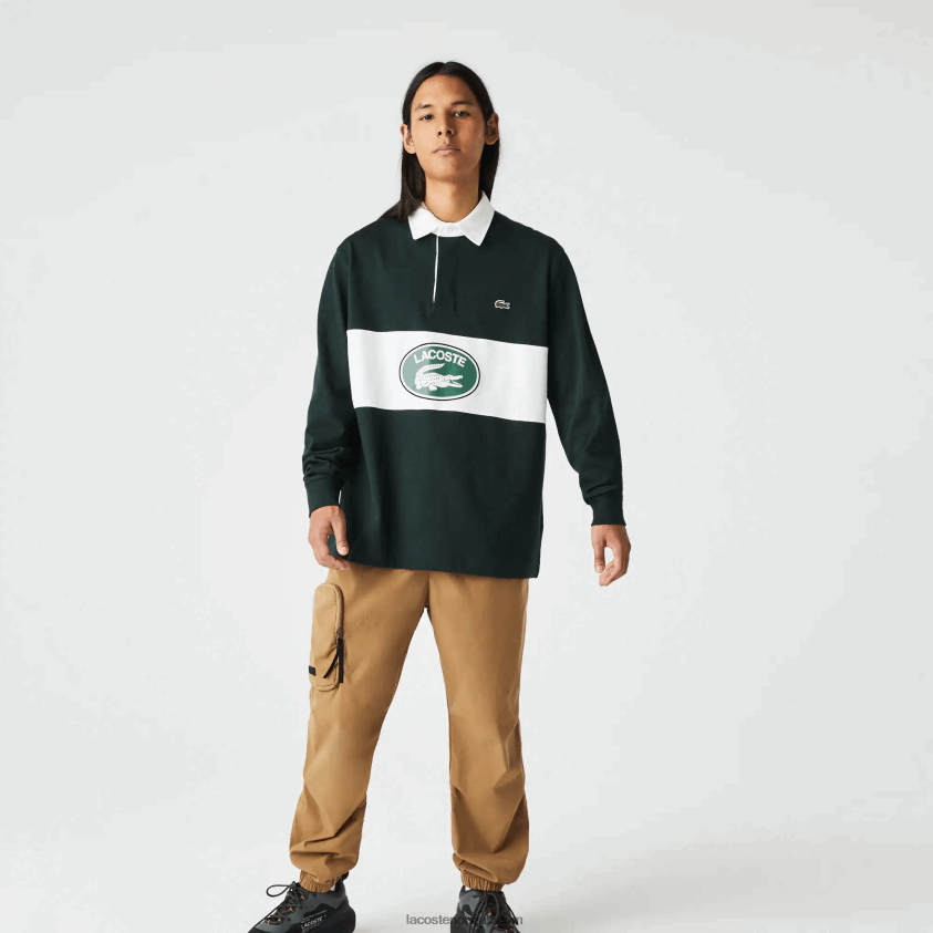 Lacoste merket rugbypolo med løs passform 4J4X0T1687 grønn yzp menn