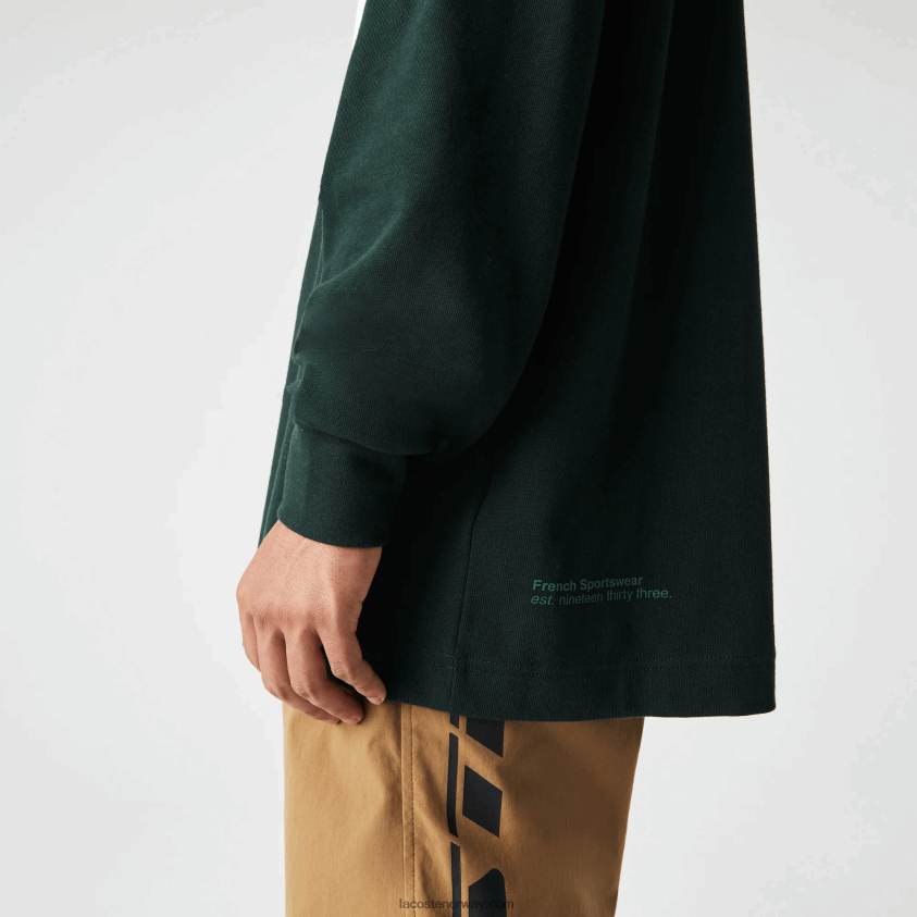 Lacoste merket rugbypolo med løs passform 4J4X0T1687 grønn yzp menn