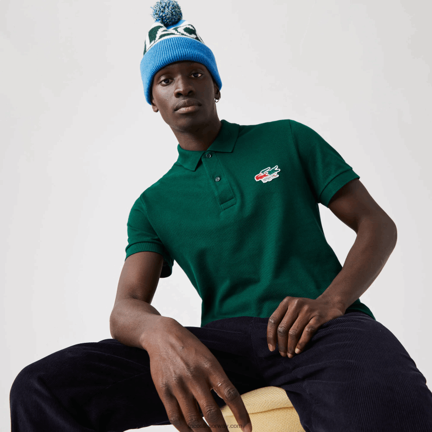 Lacoste normal passform krokodiller poloskjorte i økologisk bomull 4J4X0T843 grønn 3m2 menn