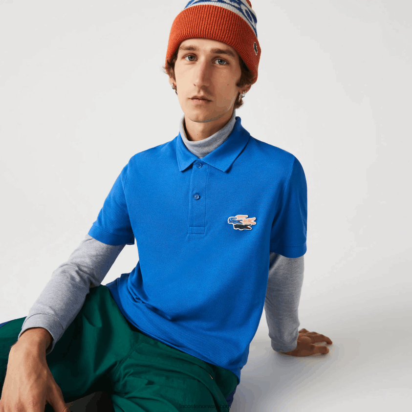 Lacoste normal passform krokodiller poloskjorte i økologisk bomull 4J4X0T844 blå qpt menn