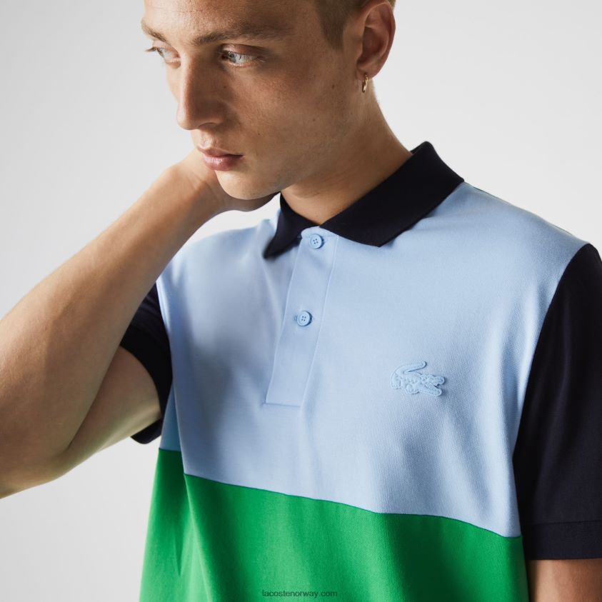 Lacoste normal passform lett pustende colorblock pique polo 4J4X0T868 grønn lys marineblå 16f menn