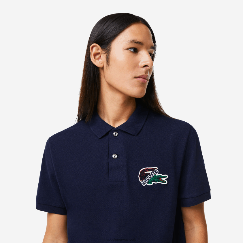 Lacoste piképolo i økologisk bomull 4J4X0T573 marineblå 166 menn