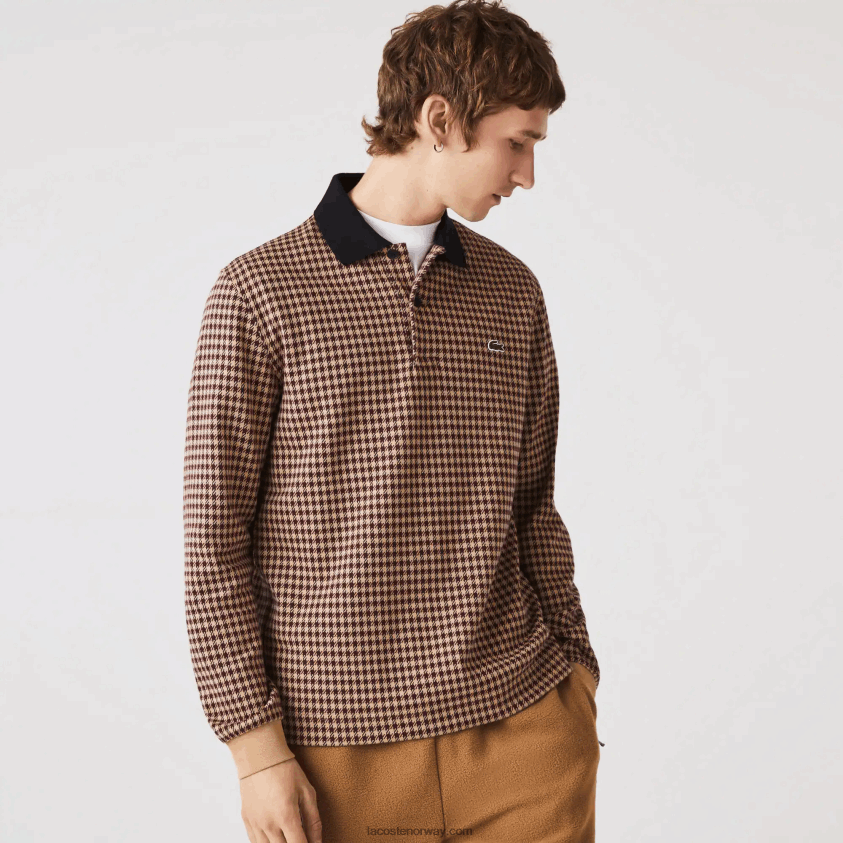 Lacoste polo med tartantrykk avslappet passform 4J4X0T924 beige marineblå bordeaux v40 menn