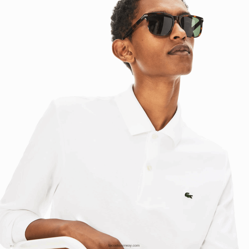 Lacoste regular fit langermet pima bomullspolo 4J4X0T859 hvit 001 menn