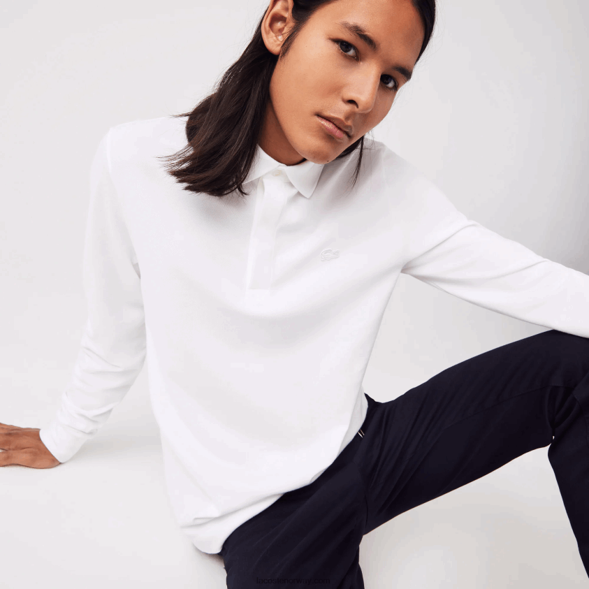 Lacoste smart paris langermet stretch pique polo i bomull 4J4X0T666 hvit 001 menn