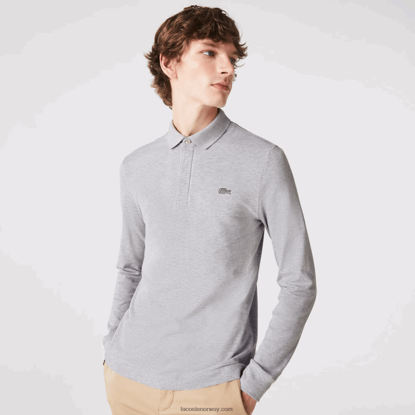 Lacoste smart paris langermet stretch pique polo i bomull 4J4X0T668 grå kine cca menn