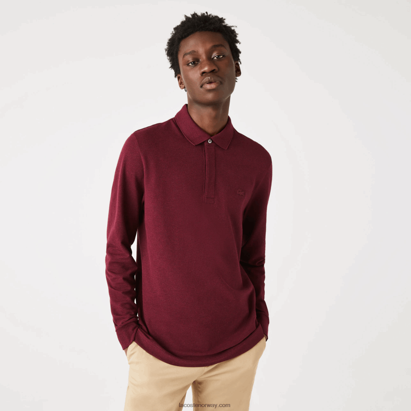 Lacoste smart paris langermet stretch pique polo i bomull 4J4X0T810 bordeaux sxl menn