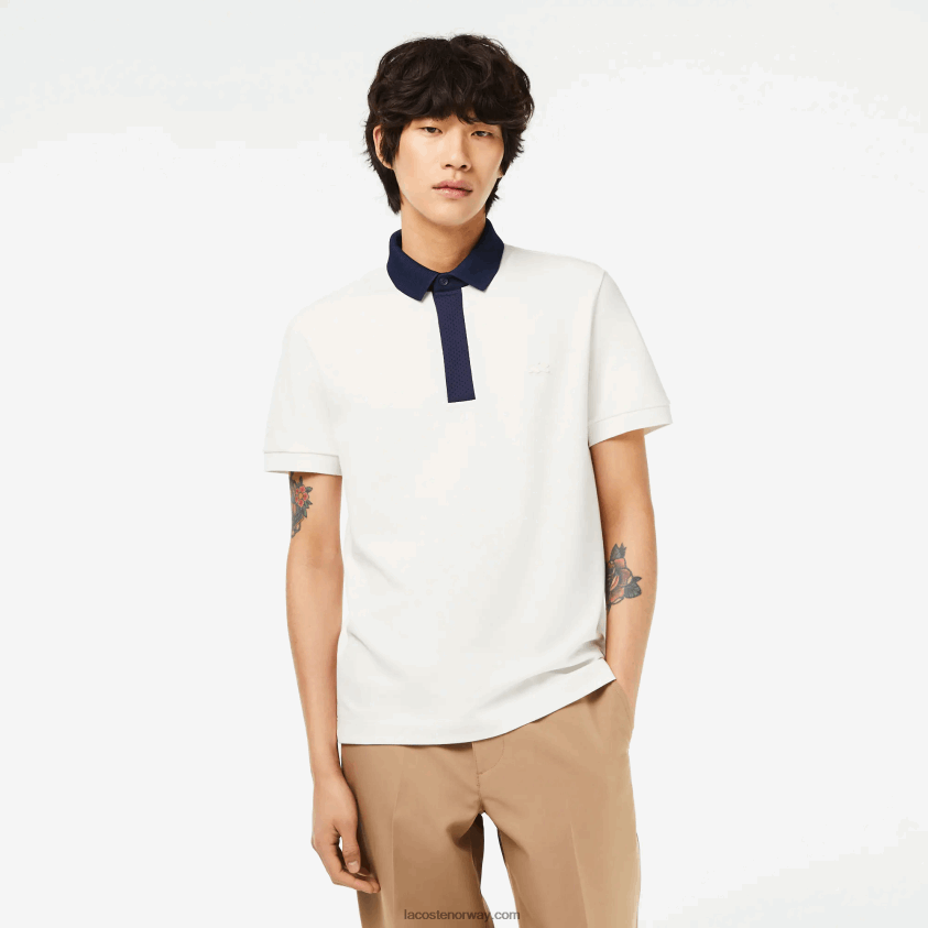 Lacoste smart paris piképolo i økologisk bomull 4J4X0T194 hvit marineblå ev0 menn