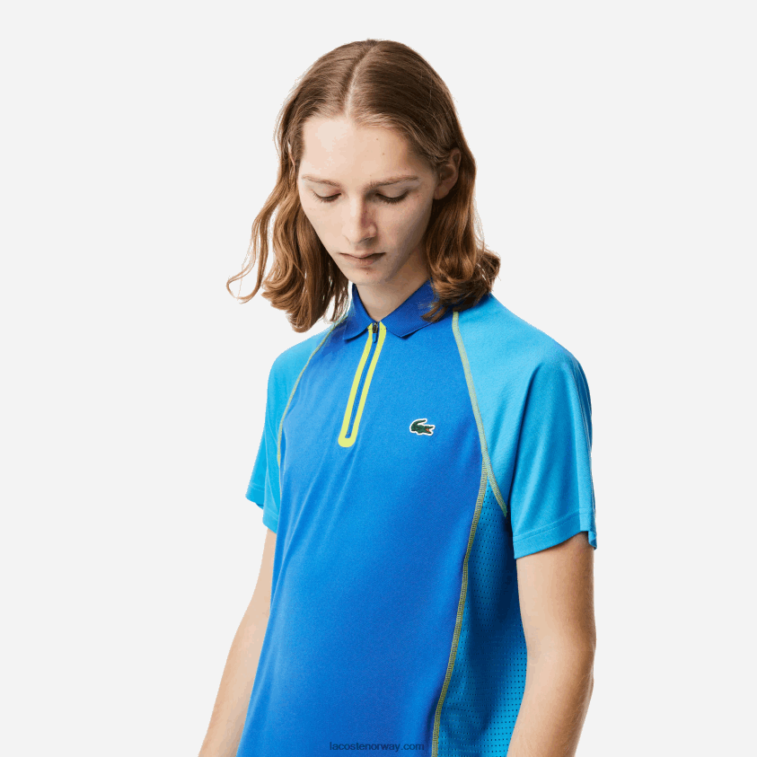 Lacoste tennis polo i resirkulert polyester med ultratørr teknologi 4J4X0T138 blå gul aw9 menn