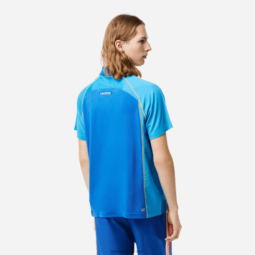 Lacoste tennis polo i resirkulert polyester med ultratørr teknologi 4J4X0T138 blå gul aw9 menn