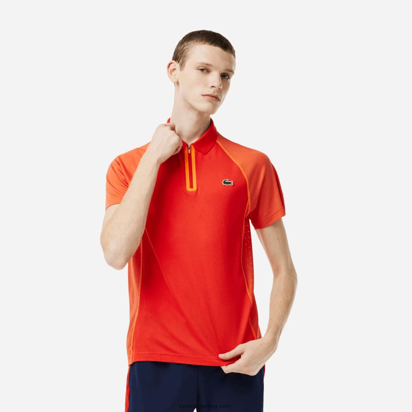 Lacoste tennis polo i resirkulert polyester med ultratørr teknologi 4J4X0T139 rød oransje xim menn