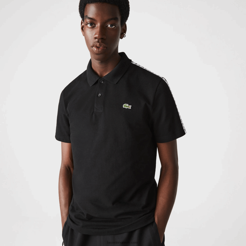 Lacoste ultralett polo i bomull med bokstaver 4J4X0T816 svart 031 menn
