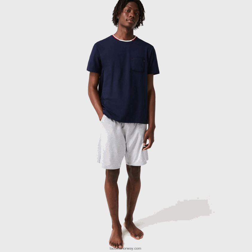 Lacoste kortermet trefarget pyjamas t-skjorte med rund hals 4J4X0T1473 marineblå 166 menn