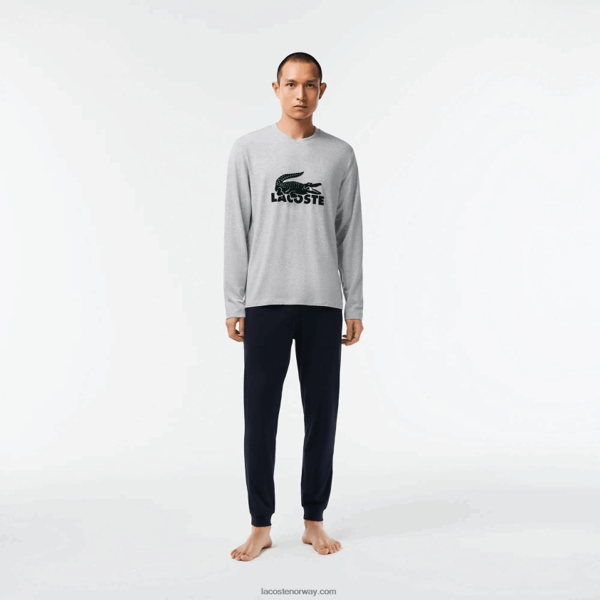 Lacoste langt pyjamassett i fløyelslogo 4J4X0T1457 marineblå grå chine grønn vxd menn