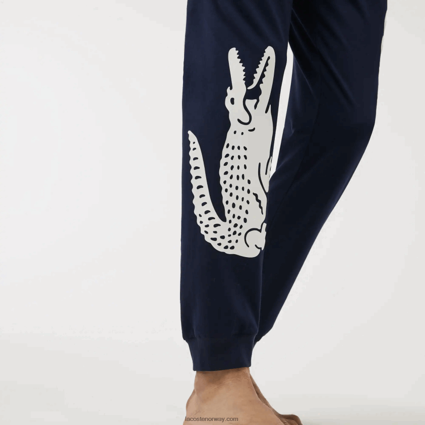 Lacoste pyjamasbukser i stretch-bomull med krokodilletrykk 4J4X0T1456 marineblå hvit 525 menn