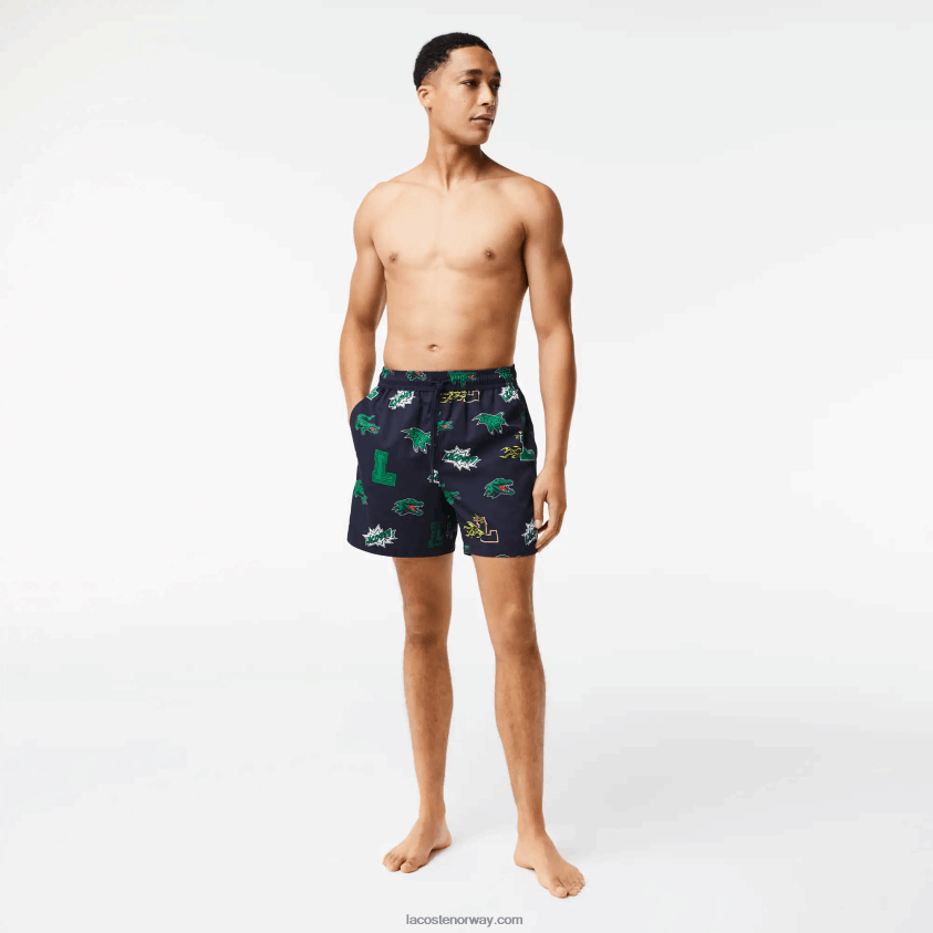 Lacoste badebukse med nettingfôr 4J4X0T1670 marineblå hvit qrn menn