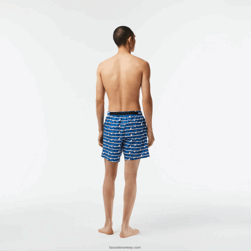 Lacoste badebukser med tofarget trykk 4J4X0T524 hvit blå evt menn