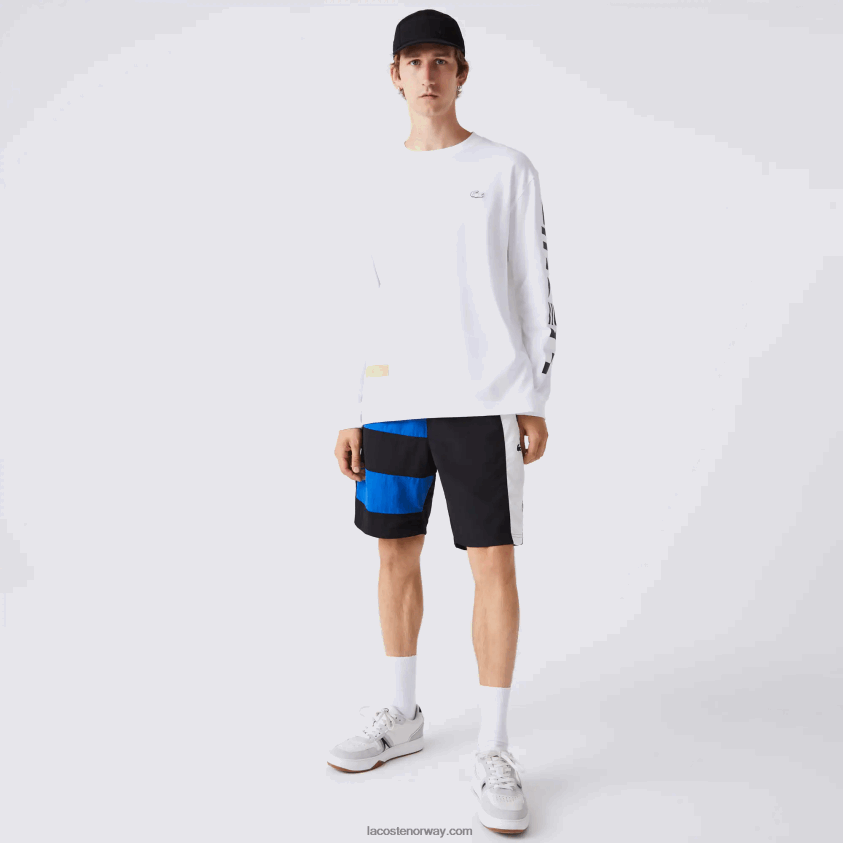 Lacoste color-block patchwork-effekt shorts 4J4X0T1500 svart blå hvit se1 menn