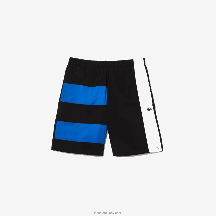Lacoste color-block patchwork-effekt shorts 4J4X0T1500 svart blå hvit se1 menn
