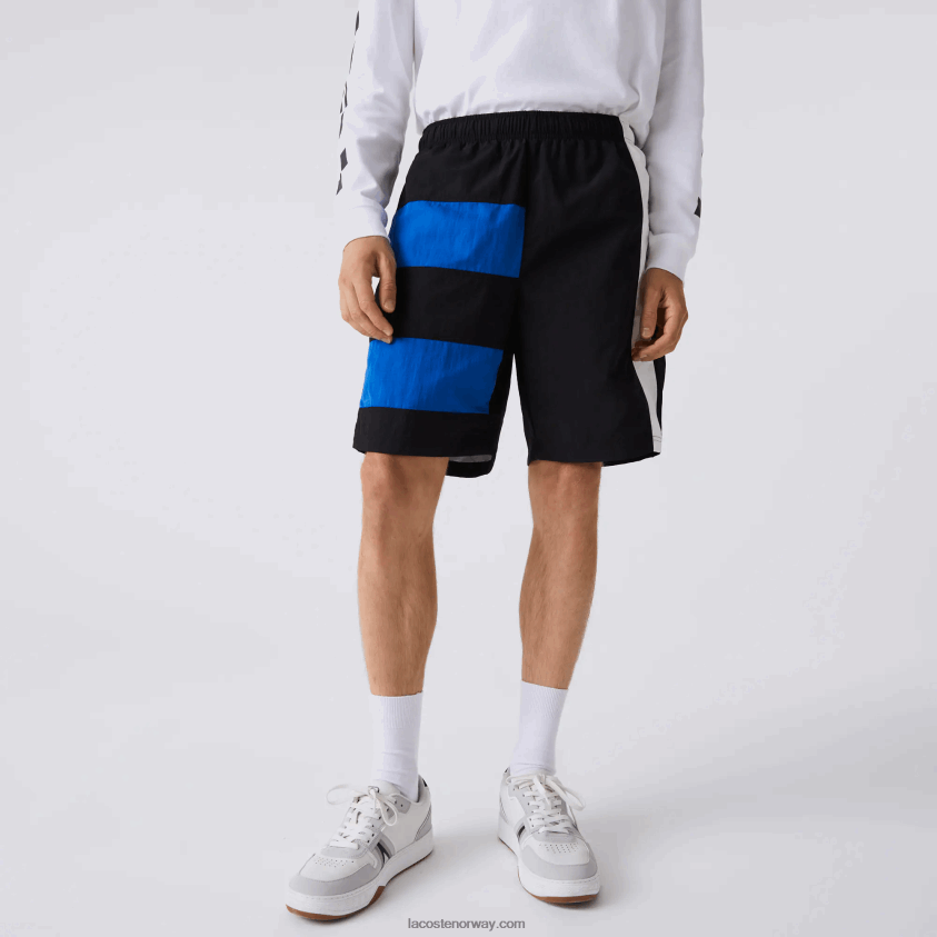 Lacoste color-block patchwork-effekt shorts 4J4X0T1500 svart blå hvit se1 menn