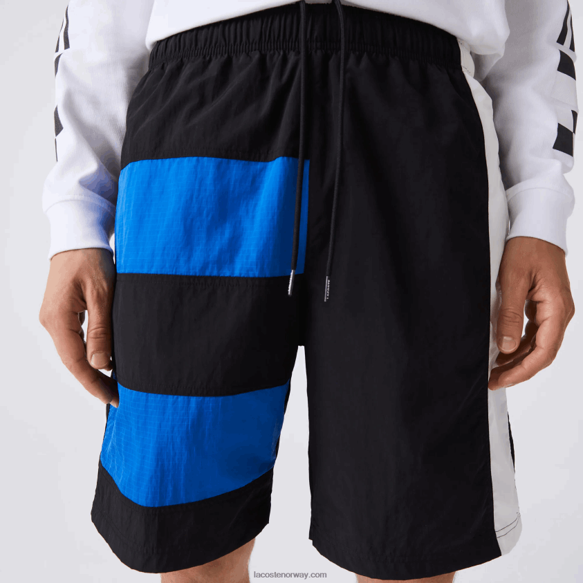 Lacoste color-block patchwork-effekt shorts 4J4X0T1500 svart blå hvit se1 menn